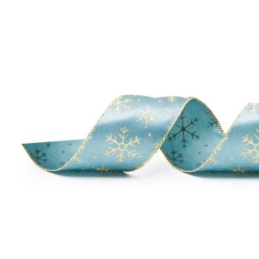 Imagem de Fita Natalina Turq C/flocos Ouro 1un 6,30cmx9,14mt 1206618