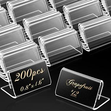 Imagem de 200 peças mini suporte de exibição de placa de acrílico - suportes de etiqueta de preço em forma de L de plástico transparente - Suporte de etiqueta transparente para caixas de armazenamento de balcão