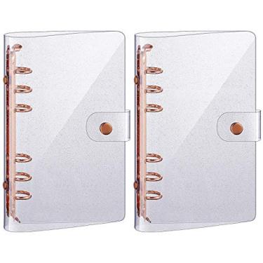 Imagem de 2 peças de capa para fichário de PVC A6 com 6 anéis ouro rosa macio capa para caderno, capa transparente de PVC com 6 furos para caderno recarregável, reunião, viagem, materiais de escritório