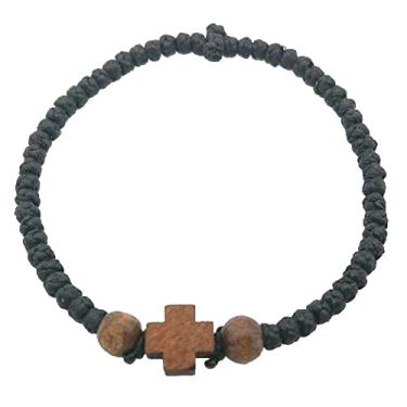 Imagem de Corda de oração encerada ortodoxa cristã grega abençoada feita à mão do Monte Athos (Komboskoini Chotki) fragrância fina de cruz de madeira com sagrado (cristmo-mirra)