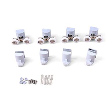 Imagem de 8 peças Rolos de porta de chuveiro duplos/Ganchos/Rodas de corredor superior e inferior Diâmetro 23 mm