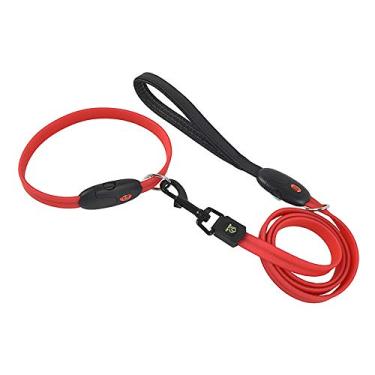 Imagem de Yajun Coleira LED para animais de estimação ajustável USB coleira para cães de estimação pode ser reciclada usando luzes de carregamento coleira para cães corda de tração para animais de estimação, vermelho, M