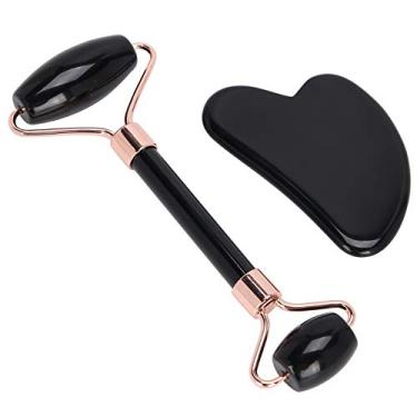 Imagem de Rolo Massageador Rolo Massageador Para Rosto, Braços E Costas, Kit De Massageador De Rolo De Emagrecimento Para Rolo De Pedra De Jade (Preto)