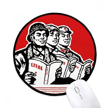 Imagem de Mouse pad vermelho Worker Soldier Star Book Desktop Office Tapete redondo para computador