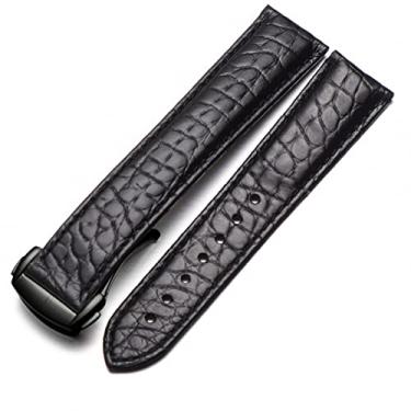 Imagem de CYSUE Pulseira de relógio de couro de crocodilo estilo masculino e feminino para Omega Seahorse Deville 18mm 19mm 20mm Pulseira de relógio original (Cor: preto-preto, Tamanho: 20mm)