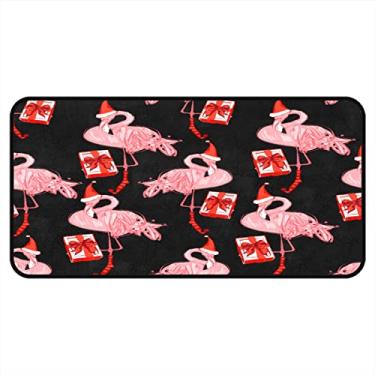 Imagem de Tapetes de cozinha chapéu de Natal rosa vermelho flamingo área de cozinha tapetes e tapetes antiderrapante tapete de cozinha tapetes de porta de entrada laváveis para chão de cozinha casa escritório pia lavanderia interior exterior 101,6 x 50,8 cm