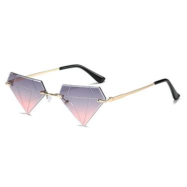 Imagem de Moda Diamante Óculos de Sol Sem Aro Feminino Masculino Olho de Gato Triângulo Óculos de Sol Festa Engraçado Óculos Feminino Gafas De Sol UV400,13, Tamanho Único