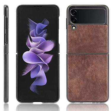 Imagem de Para Samsung Galaxy Z Flip 4 3 5G Luxo Litchi Striae PU Leather Hard Back Cover Case Para Samsung Z Flip4 Flip3 ZFlip Phone Case, marrom, para Samsung Z Flip 3 5G