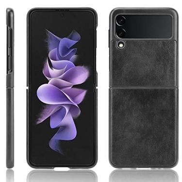 Imagem de Para Samsung Galaxy Z Flip 4 3 5G Luxo Litchi Striae PU Leather Hard Back Cover Case para Samsung Z Flip4 Flip3 ZFlip Phone Case, Preto, para Samsung Z Flip 3 5G