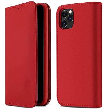Imagem de IOTUP Capa de telefone fólio com função de stent de couro, para Apple iPhone 11 Pro 5,8 polegadas carteira flip magnética totalmente envolvida [suporte de cartão] (cor: vermelho)