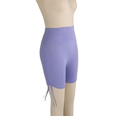 Imagem de Shorts de ioga, cordão lateral para ioga cintura alta apertado macio roxo claro shorts de bumbum amarração lateral shorts de ioga M