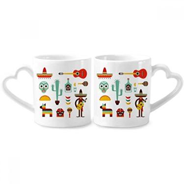 Imagem de Sombrero Tequila Guitar Chili Mexico Elment Conjunto de canecas de porcelana para casal amante de cerâmica alça de coração