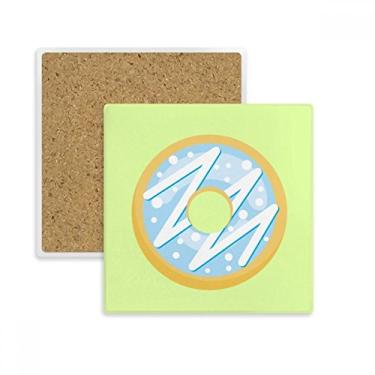 Imagem de Blue Doughnut Sobremesa Sweet Food Tapete de porta-copos quadrado para caneca subplaca suporte isolante pedra
