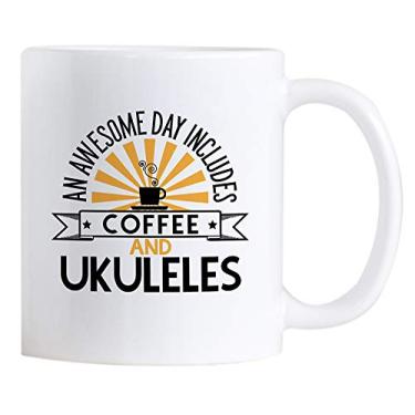 Imagem de Casitika Ukulele Presentes Temáticos. Caneca de cerâmica de 325 ml para leitor de música ou professor. Um dia incrível inclui café e ukuleles.