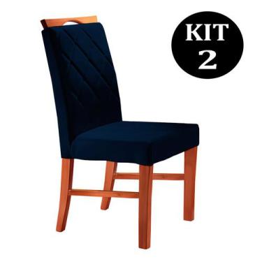 Imagem de Kit 2 Cadeiras De Jantar Estofada Azul Em Veludo Kare - Decorium