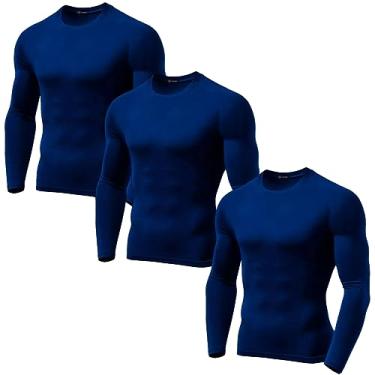 Imagem de Kit 3 Camisetas Masculinas Segunda Pele Térmica Proteção Solar Uv 50+ Manga Longa Dry Fit (G, 3 Azul Marinho)