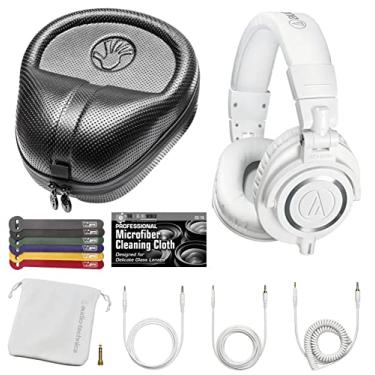 Imagem de Audio-Technica ATH-M50x Fones de ouvido profissionais para monitor (branco) + capa de fone de ouvido Slappa HardBody PRO de tamanho completo (SL-HP-07) + pacote