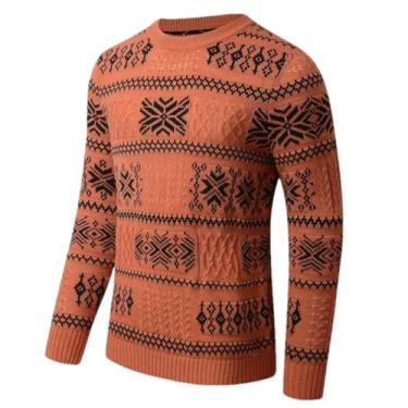 Imagem de Suéter masculino de malha Argyle pulôver gola redonda vintage térmico vintage retrô roupas de inverno, Bronze 945, X-Small