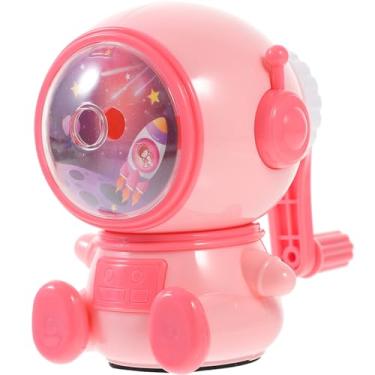 Imagem de SEWACC Afiador manual de desenho animado astronauta apontador de manivela para lápis de cor, design espacial rosa