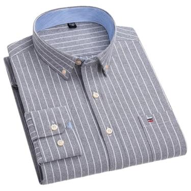 Imagem de Camisa masculina xadrez casual de algodão manga comprida ajuste regular fácil de cuidar, não passar a ferro, outono, primavera, roupas masculinas, H-h-538, 3G