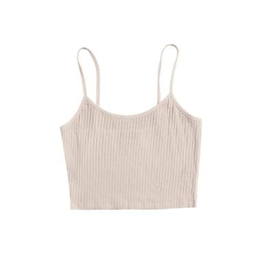 Imagem de MakeMeChic Camiseta feminina plus size casual de verão sem mangas de malha justa com alças finas, Bege, G Plus Size