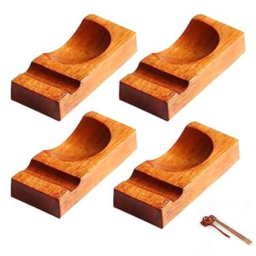 Imagem de 4 peças de madeira natural pauzinhos descanso talheres faca garfos colher suporte de serviço de jantar (J125)