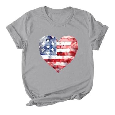 Imagem de Camiseta feminina com bandeira americana patriótica, listras estrelas, bandeira americana, jeans, feminina, patriótica, camisetas estampadas engraçadas, Cinza, P