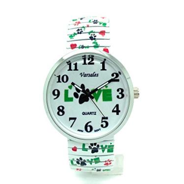 Imagem de Varsales Novidade feminina animal cão elegante pulseira elástica analógico quartzo relógio moderno, Amor verde, Moderno