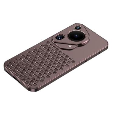 Imagem de POYUFRG Capa marrom, 70 Ultra, de metal para Huawei Pura 70 Ultra/70 Pro/70 Pro+/70, proteção de lente de câmera com tudo incluído, capa de telefone fina e resistente com dissipação de calor