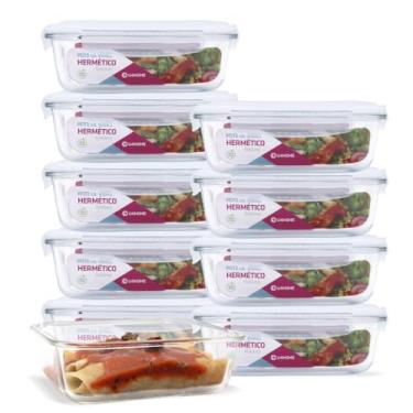 Imagem de KIT 10 Potes Vidro Herméticos Retangular 1040ml Branco