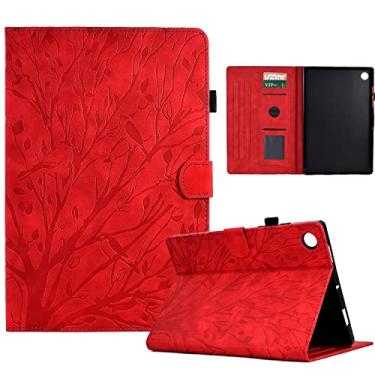 Imagem de Capa vintage para tablet compatível com Samsung Galaxy Tab A9 de 8,7 polegadas, couro PU premium, visualização em vários ângulos com 2 compartimentos para cartão de crédito(Rojo)