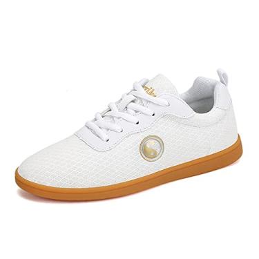 Imagem de Sapatos de artes marciais de taekwondo, tênis unissex com cadarço confortável malha respirável boxe tai chi, para crianças adultos karatê esportes sapatos de fitness(White,24cm)