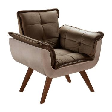 Imagem de Poltrona Pé Palito Decoração Sala Quarto Recepção Bella Opala Cinza Capuccino/Marrom