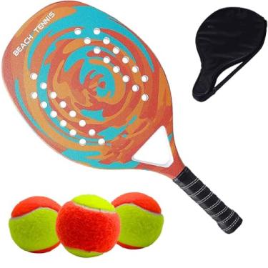 Imagem de Raquete Para Beach Tennis Profissional Em Fibra Carbono Com Capa Protetora + 3 Bolas de Beach Tennis - (Laranja)