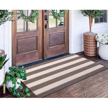Imagem de Tapete listrado preto e branco para uso externo, 6 x 10 cm, lavável à máquina, tapete de entrada para varanda interna e externa