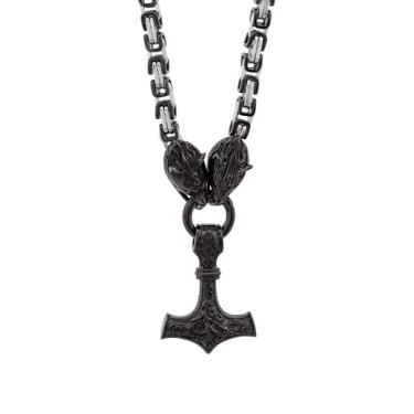 Imagem de HAQUIL Colar Viking para homens, pingente Mjolnir de aço inoxidável, corrente de rei cabeça de lobo, joia viking presente para homens, Aço inoxidável, Sem Pedra Preciosa