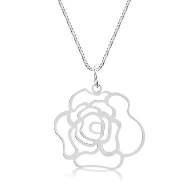 Imagem de Colar Feminino Pingente Flor Rosa Dália Prata 925 Legítima