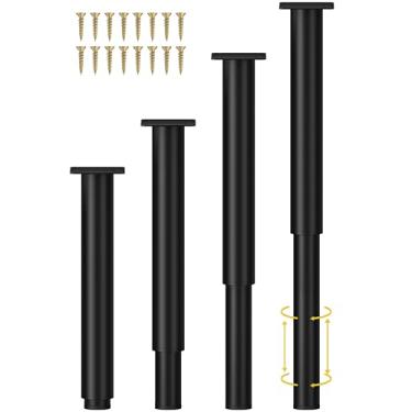 Imagem de Wlrrcwdttc Pernas de metal para móveis de 30,48 cm com altura ajustável (25,44 a 43,18 cm) perna de suporte pesado para cômoda / sofá/cama/cadeira/armário de TV/mesa de centro/mesa, pernas para móveis conjunto de 4 - preto