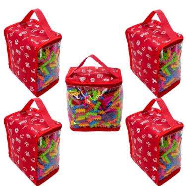 Imagem de Kit 5 Organizadores Baú Brinquedos Blocos Montar Infantil Educativo Didático Bonecas Carrinhos Necessaire Quarto - P (Vermelho)