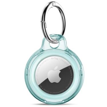 Imagem de QYQa Suporte de Airtag e capa de Airtag com chaveiro de mola, chaveiro de Airtags de PC transparente compatível com Apple Airtag para animais de estimação, chaves, bolsas, bagagem (azul)