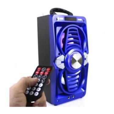 Imagem de Caixa De Som Portátil Bluetooth Mp3 Usb Fm Karaokê Azul - Portway