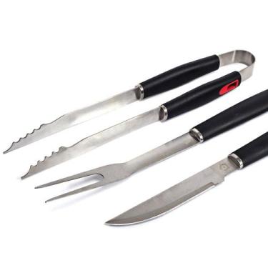 Imagem de Kit Utensílios Para Churrasco 3 Peças Faca Garfo e Pegador Moob Preto