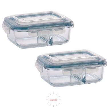 Imagem de Jogo 2 Potes Vidro Com Divisória Hermético  Marmita 1040 ml - PRATICAS