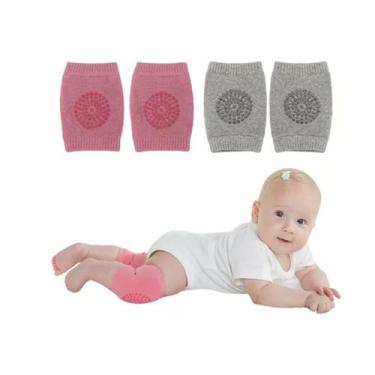 Imagem de Kit 2 Pares Joelheiras Antiderrapantes Cinza e Rosa - Buba