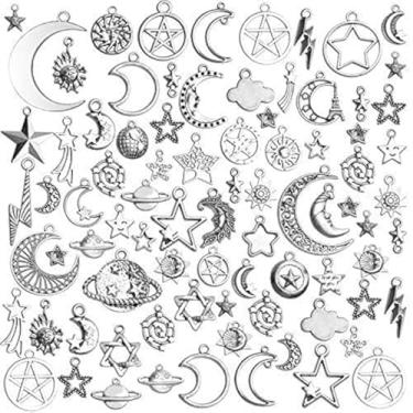 Imagem de Pingentes celestiais, pingentes mistos de estrela da lua do sol, pingentes, suprimentos de artesanato para brincos, pulseiras, colares, artesanato, fabricação de joias, Metal,