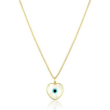 Imagem de Corrente Colar Cordão Veneziana + Pingente Olho Grego Coração Grande O