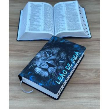 Imagem de Bíblia ARC Leão de Judá Azul - Com harpa e índice dos livros - CENTRAL