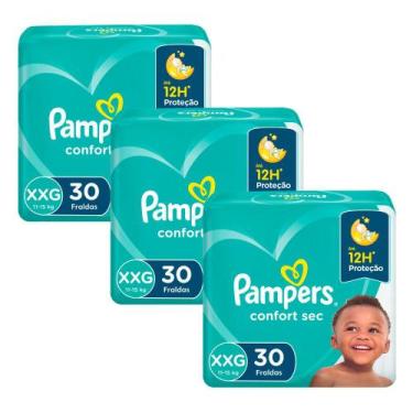 Imagem de Kit 3 Fralda Pampers Confort Sec Tamanho XXG Pacote Mega com 30 Fralda