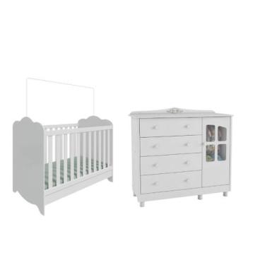 Imagem de Kit Berço Cômoda Com Sapateira Clara Elô Moveis Peroba MDF Branco