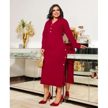 Imagem de Vestido Midi Quezia Moda Evangélica Feminina - MISS FLOWER, Vermelho, 